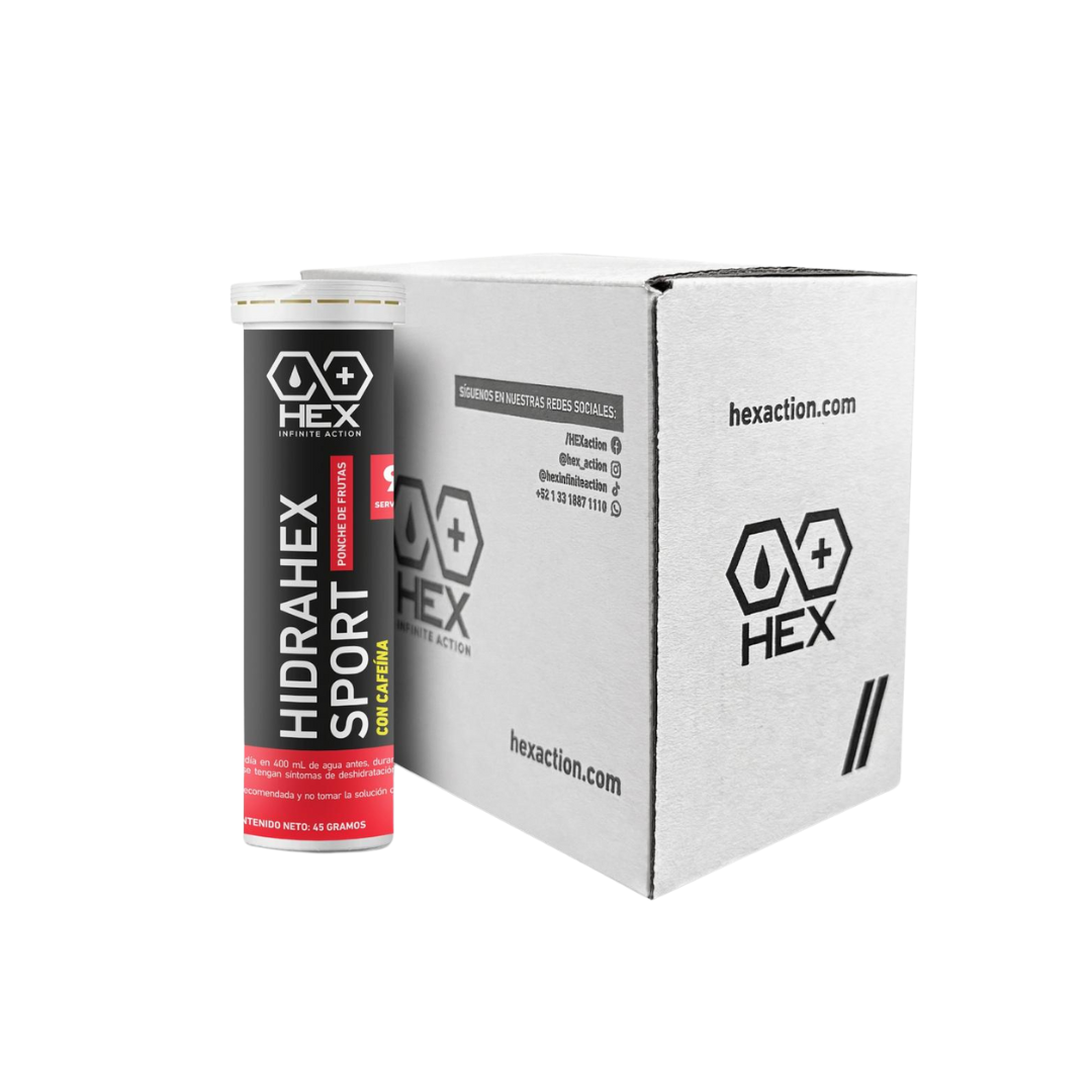 HEX Hidra Hex Sport Efervescente con Cafeína – Electrolitos Efervescentes Sabor Ponche de Frutas (4 piezas)
