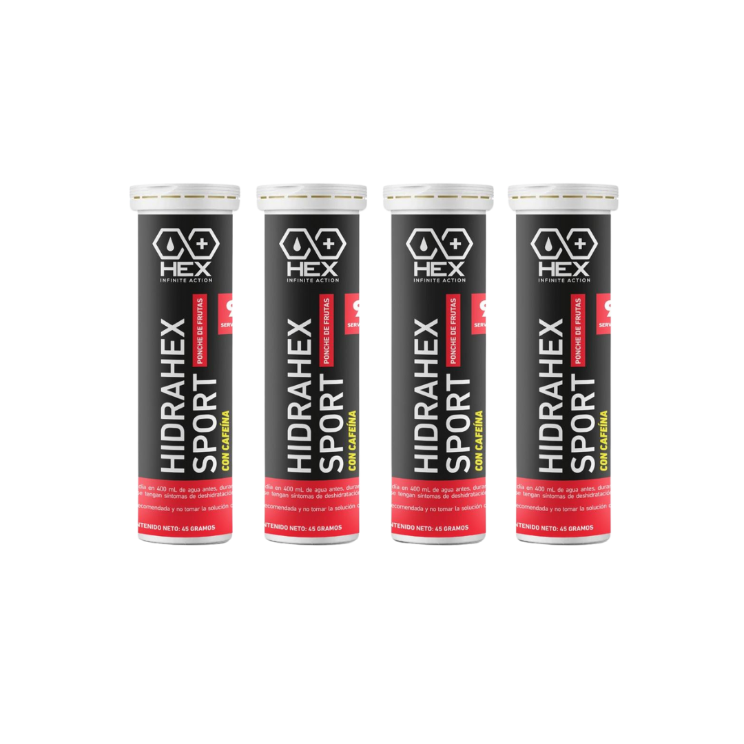 HEX Hidra Hex Sport Efervescente con Cafeína – Electrolitos Efervescentes Sabor Ponche de Frutas (4 piezas)