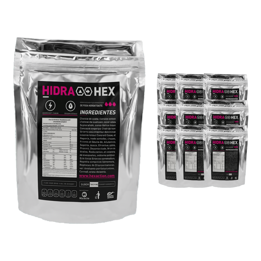 HEX Hidra Hex Industrial 10 Pack – Bebida en Polvo con Electrolitos Sabor Ponche de Frutas