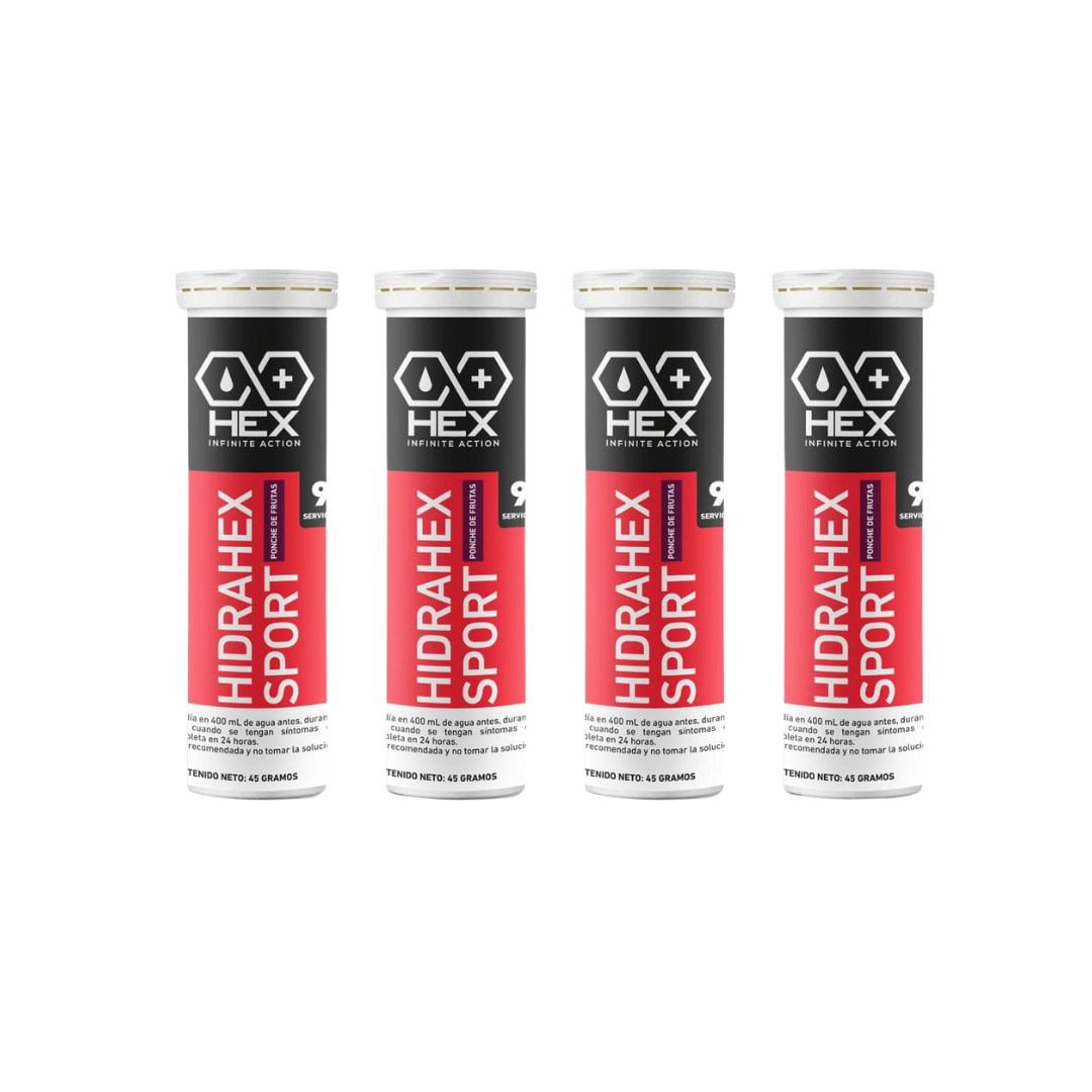 HEX Hidra Hex Sport Efervescente – Electrolitos Efervescentes Sabor Ponche de Frutas (4 piezas)