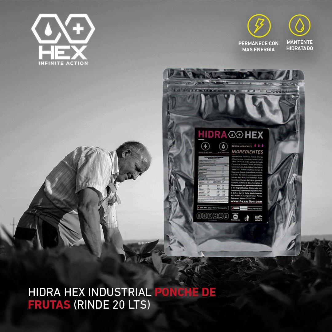 HEX Hidra Hex Industrial – Bebida en Polvo con Electrolitos Sabor Naranja (Rinde 20 L)