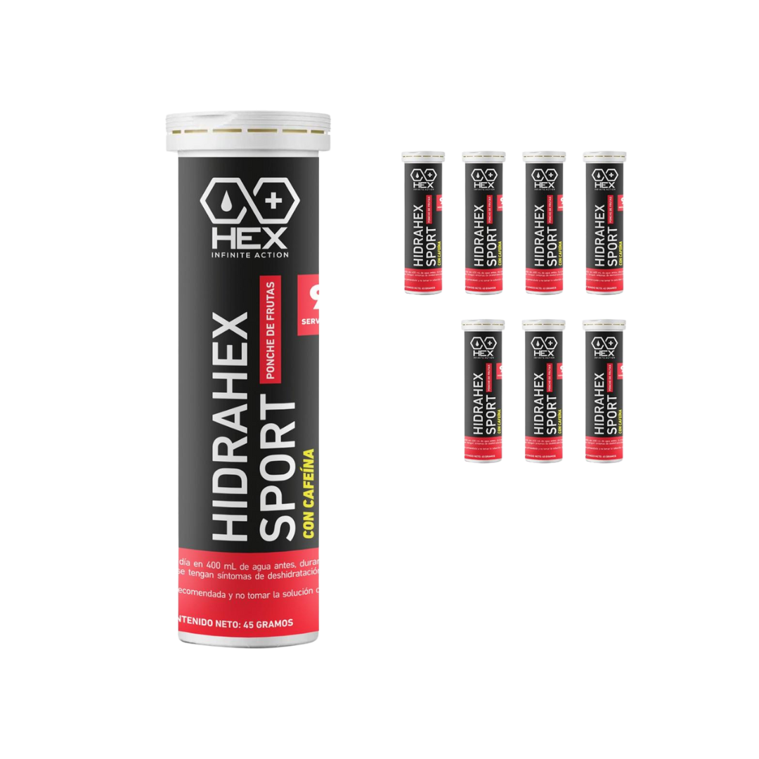 Hidra Hex Sport Efervescente Ponche de Frutas 8 piezas Con Cafeína