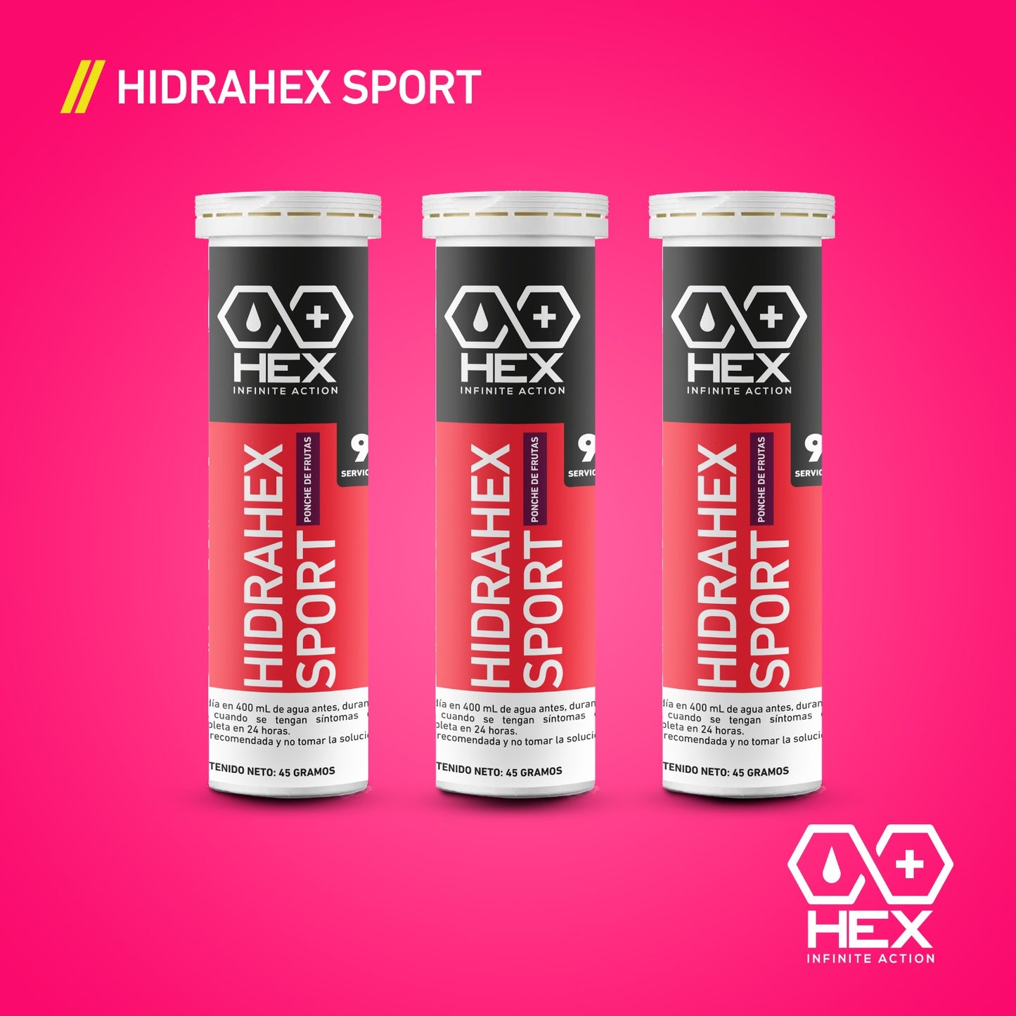 HEX Hidra Hex Sport Efervescente – Electrolitos Efervescentes Sabor Ponche de Frutas (4 piezas)