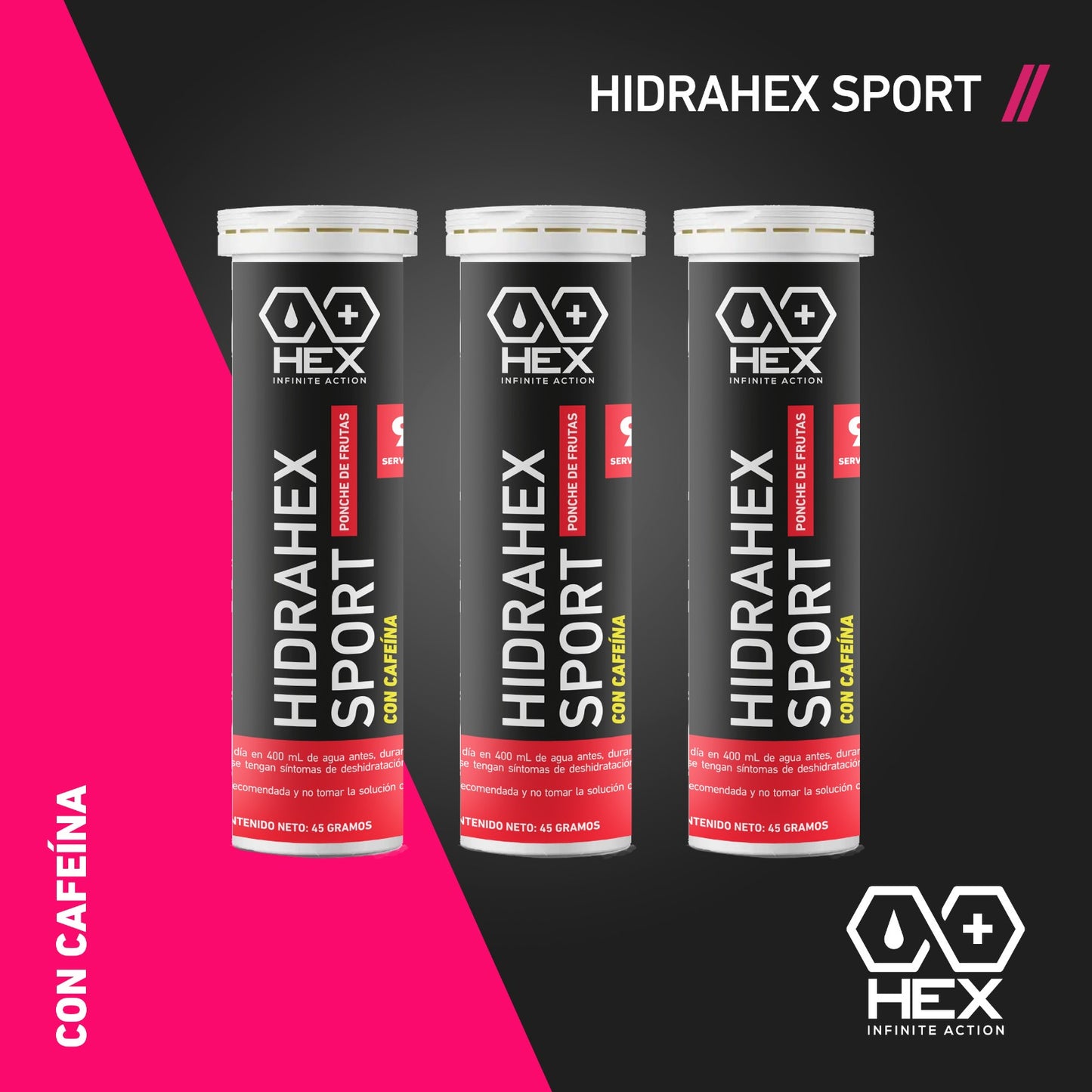 HEX Hidra Hex Sport Efervescente con Cafeína – Electrolitos Efervescentes Sabor Ponche de Frutas (4 piezas)