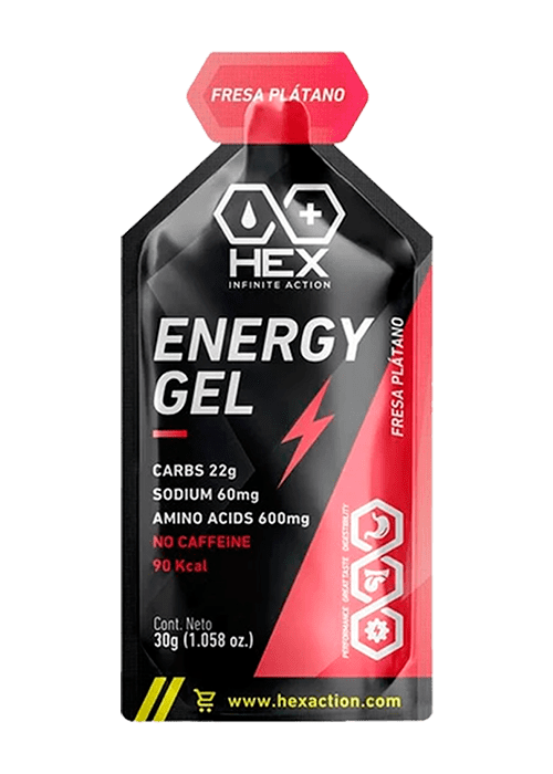 HEX Energy Gel – Gel Energético Sabor Fresa Plátano (12 piezas)