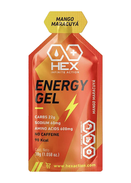 HEX Energy Gel – Gel Energético Sabor Mango Maracuyá (12 piezas)