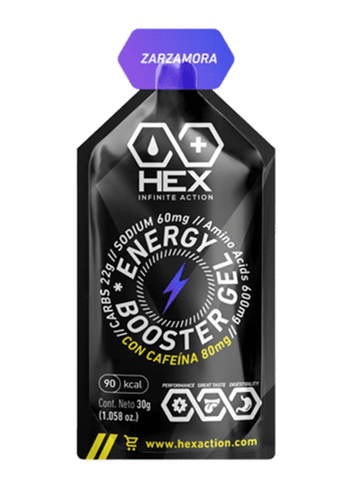HEX Energy Gel con Cafeína – Gel Energético Sabor Zarzamora (12 piezas)