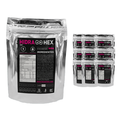 HEX Hidra Hex Industrial 10 Pack – Bebida en Polvo con Electrolitos Sabor Ponche de Frutas
