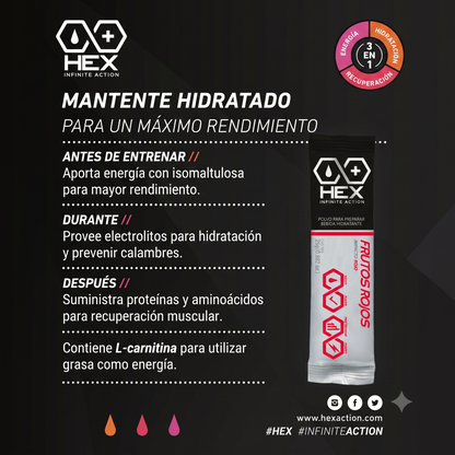 HEX Infinite Action - Bebida Hidratante 3 en 1: Energía, Hidratación y Recuperación (33 Sobres)